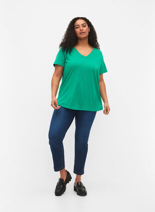 Kurzärmeliges T-Shirt mit V-Ausschnitt, Simply Green, Model image number 2