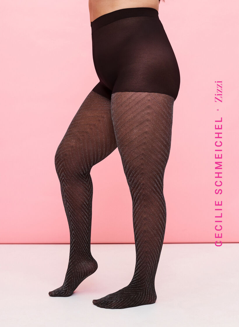 Glitzer-Strumpfhose mit Streifenmuster, Black, Model image number 0