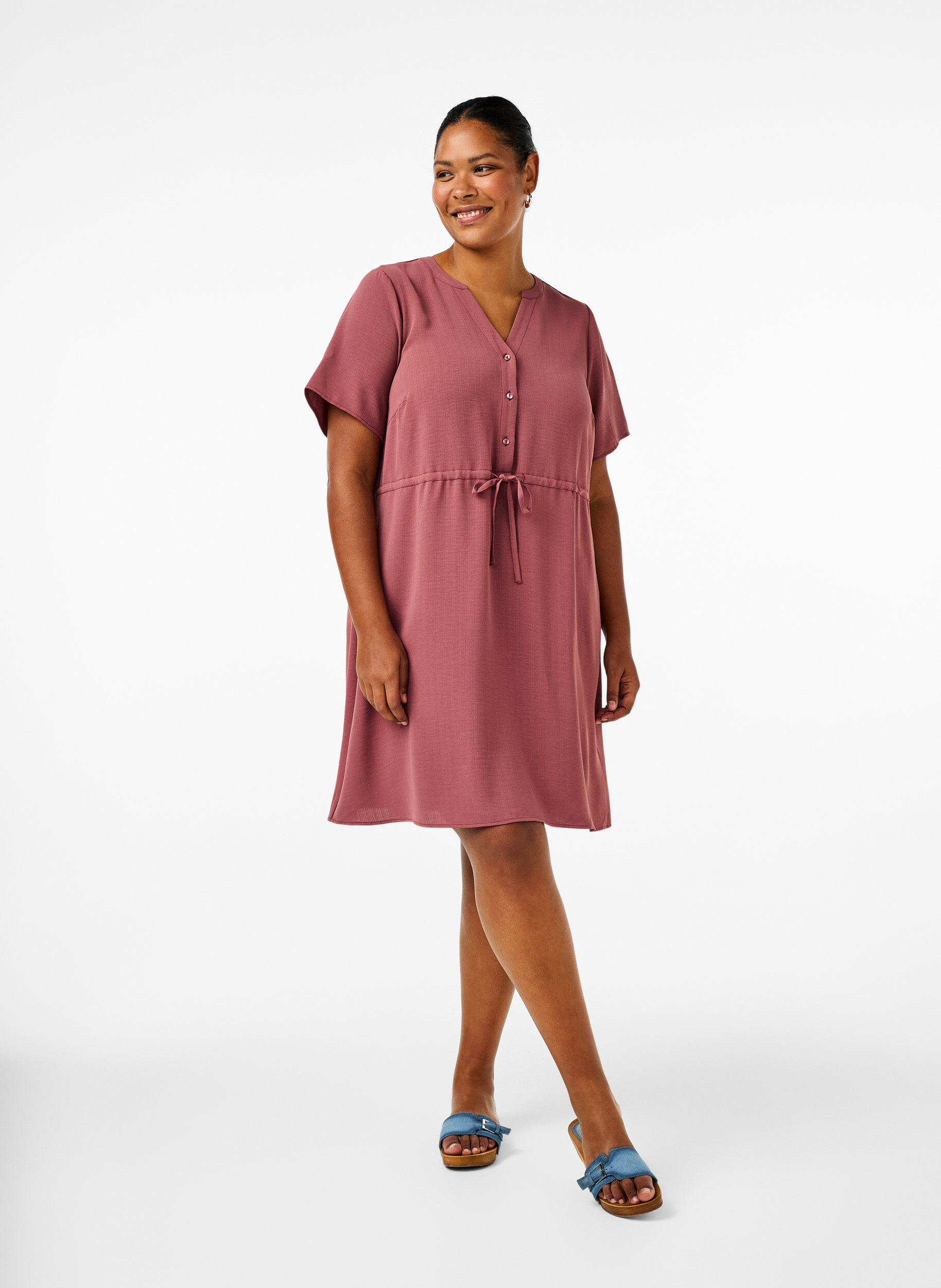 ZizziKurz&auml;rmliges Kleid mit Bindeband an der Taille, Rose Brown, Model image number 2