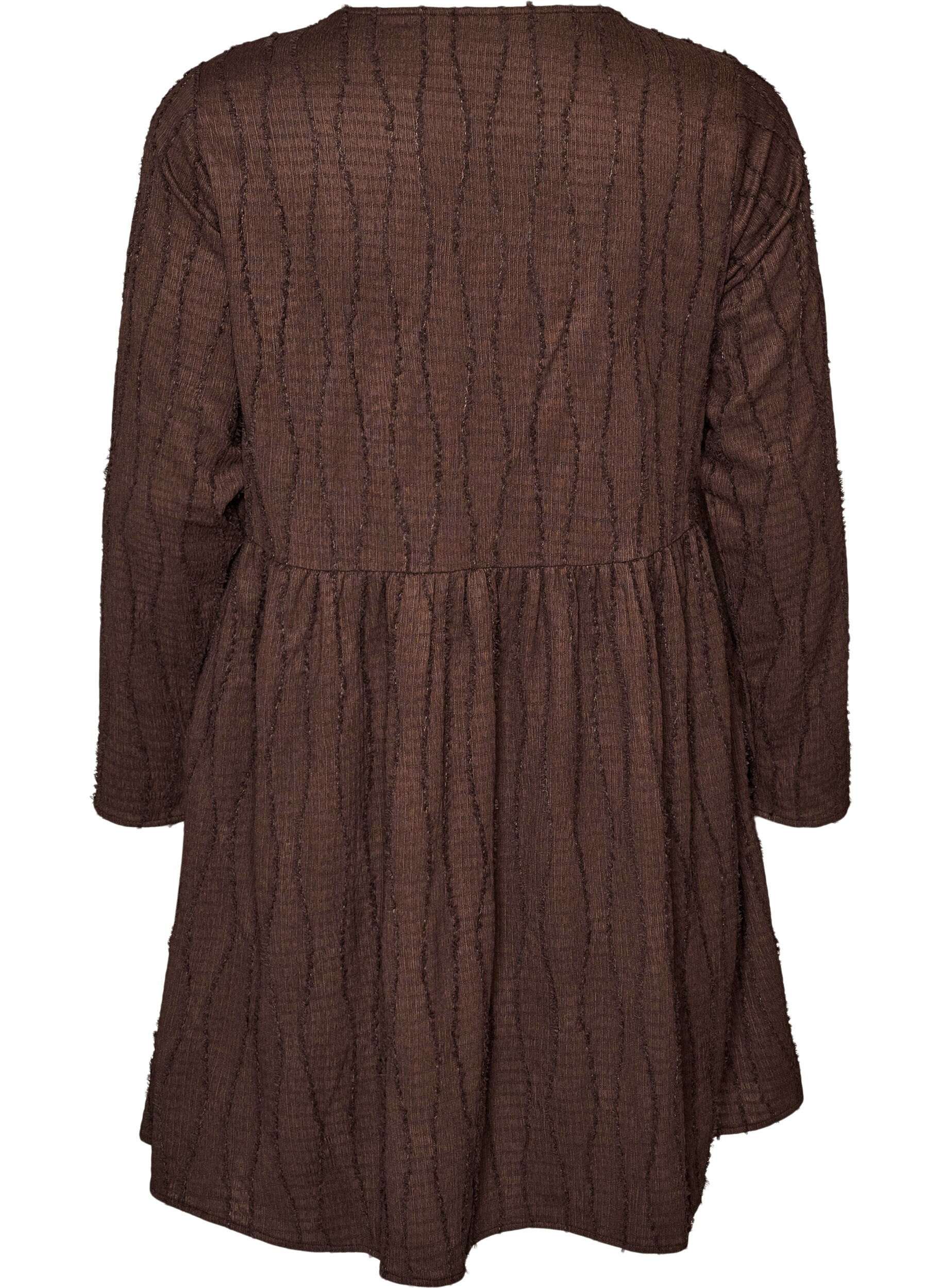 ZizziKurzes Jerseykleid mit welligem Strukturmuster, Braun, Packshot image number 1