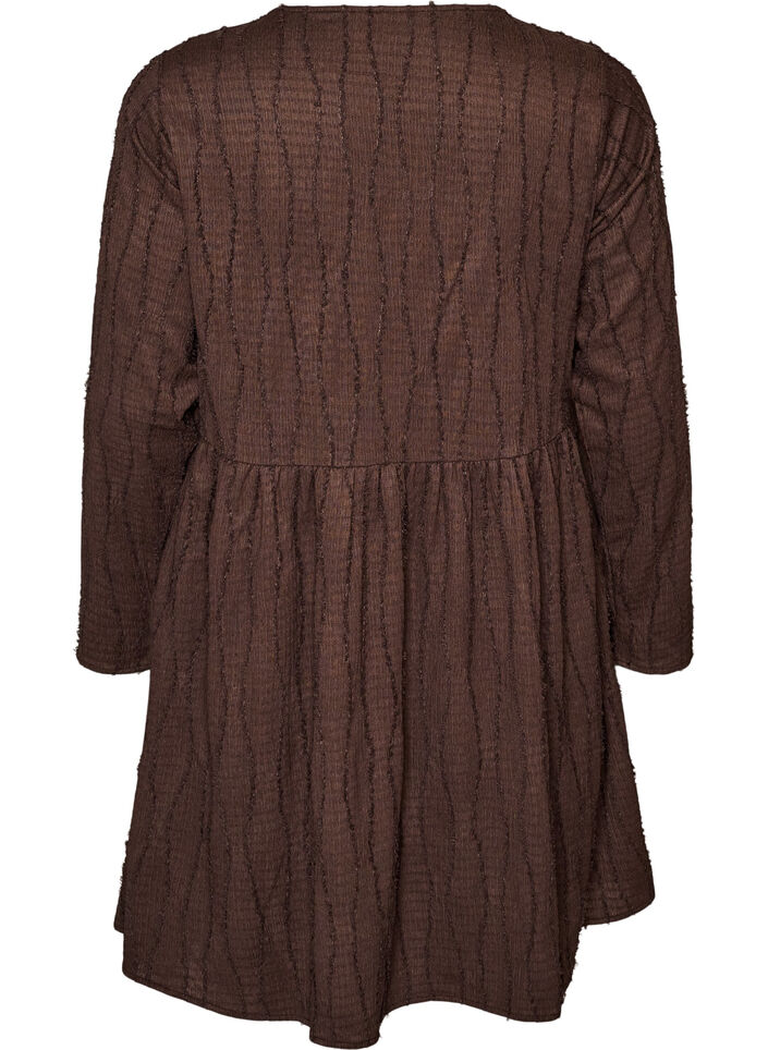 Kurzes Jerseykleid mit welligem Strukturmuster, Braun, Packshot image number 1