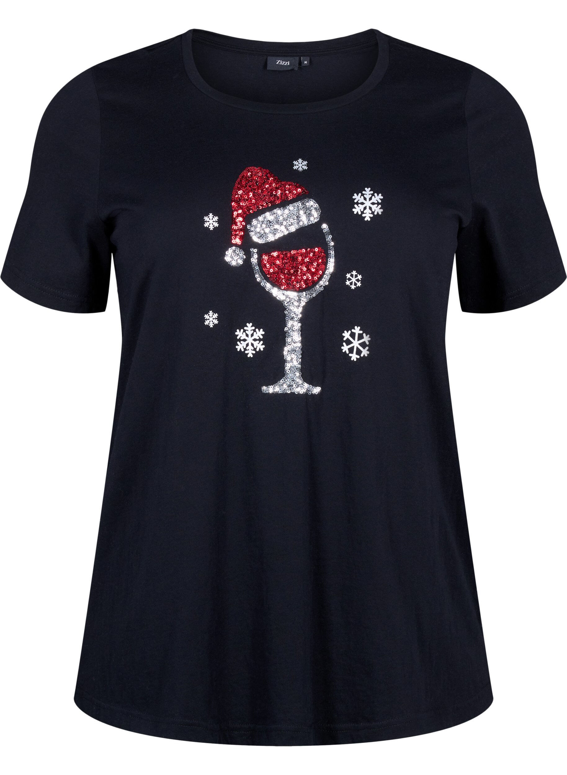 ZizziWeihnachtliche T-Shirts aus 100% Baumwolle, Black w. Wine, Packshot image number 0