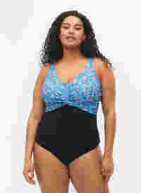 Badeanzug mit Bügel und verstellbaren Trägern, Black Ditsy Print, Model