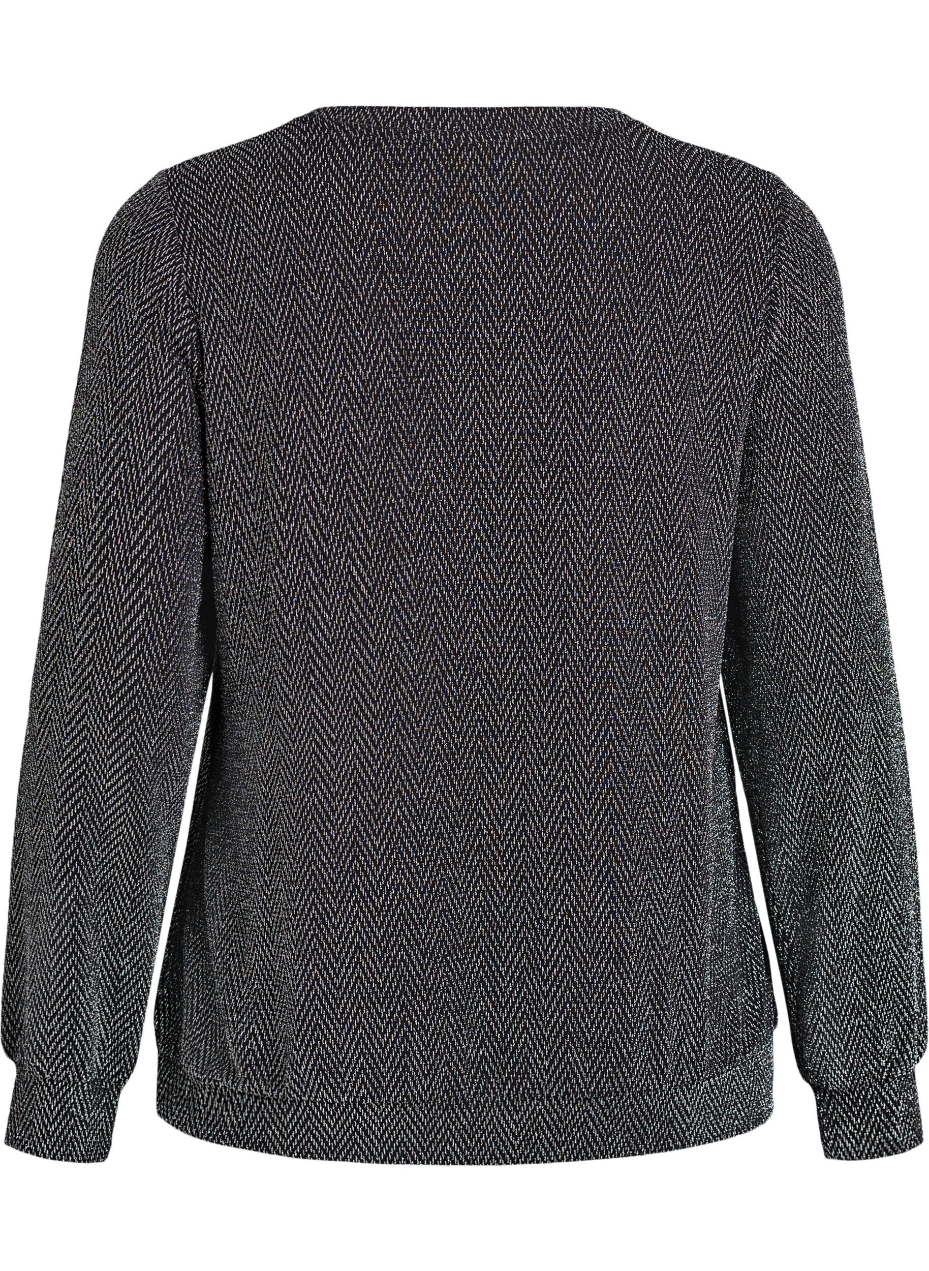 ZizziBluse mit Fischgr&auml;tmuster und Glitzerfaden, Schwarz, Packshot image number 1