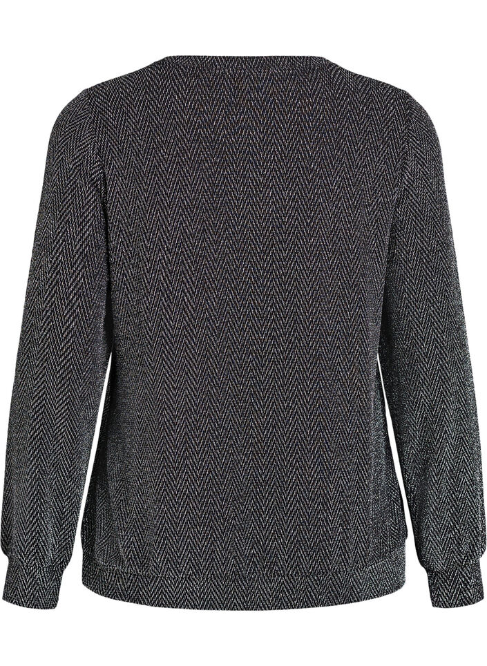 Bluse mit Fischgrätmuster und Glitzerfaden, Schwarz, Packshot image number 1
