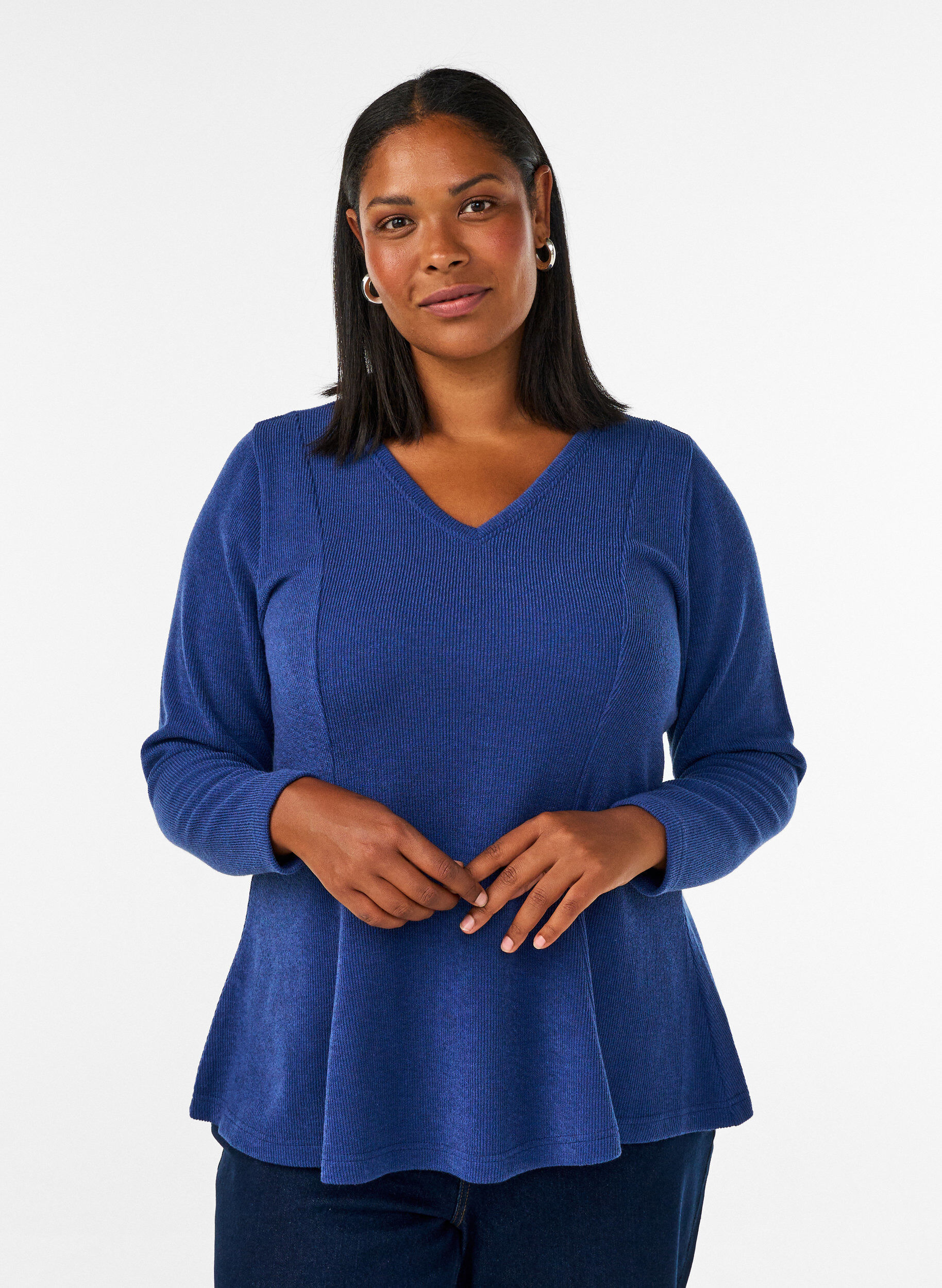ZizziBluse aus Jersey mit gerippter Struktur und A-Linien-Passform, Blau, Model image number 0