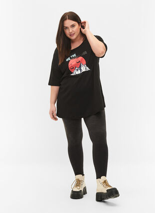 Baumwoll-T-Shirt mit Print, Black/Dubarry, Model image number 2