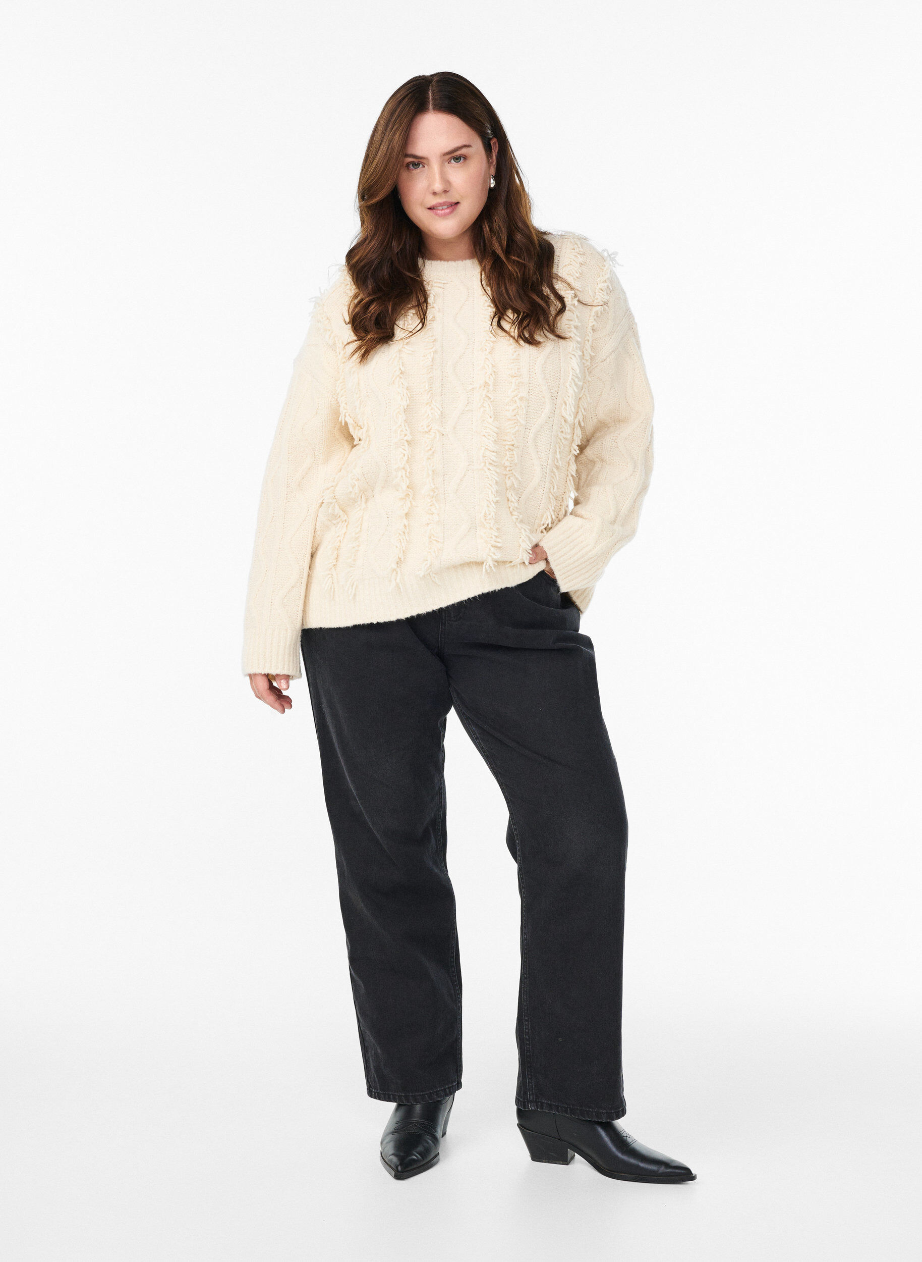 ZizziStrick mit Rundhalsausschnitt und Strukturmuster, Beige, Model image number 1