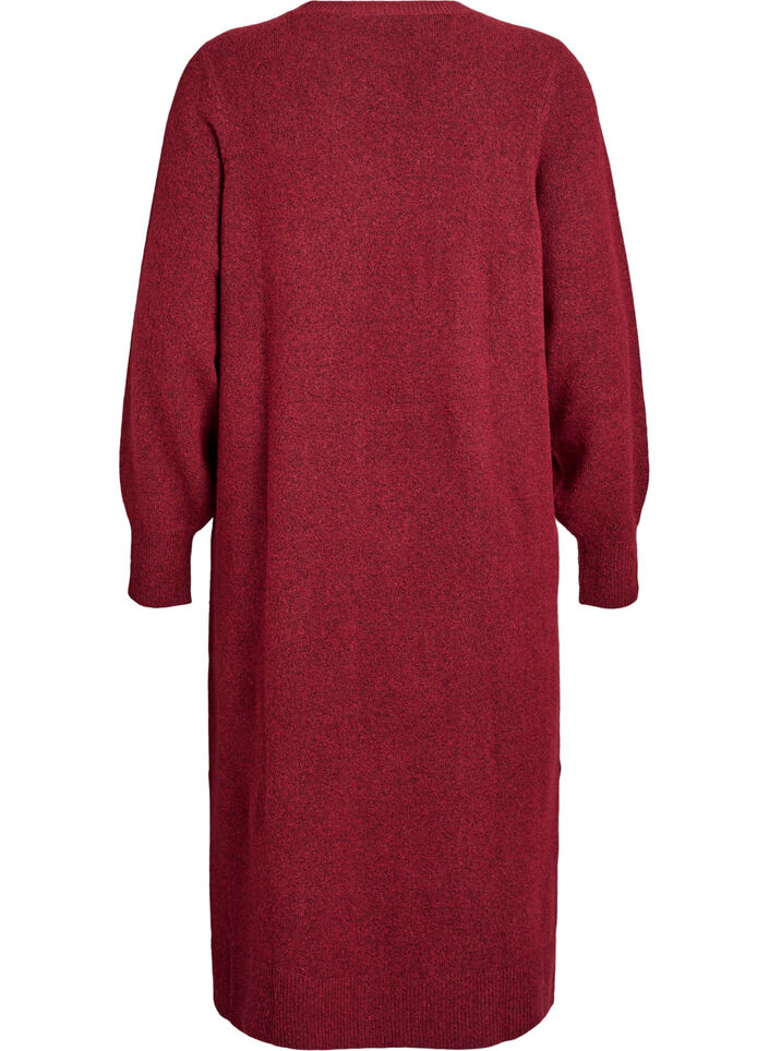 Lang&auml;rmeliges Strickkleid mit V-Ausschnitt, Rot, Packshot image number 1