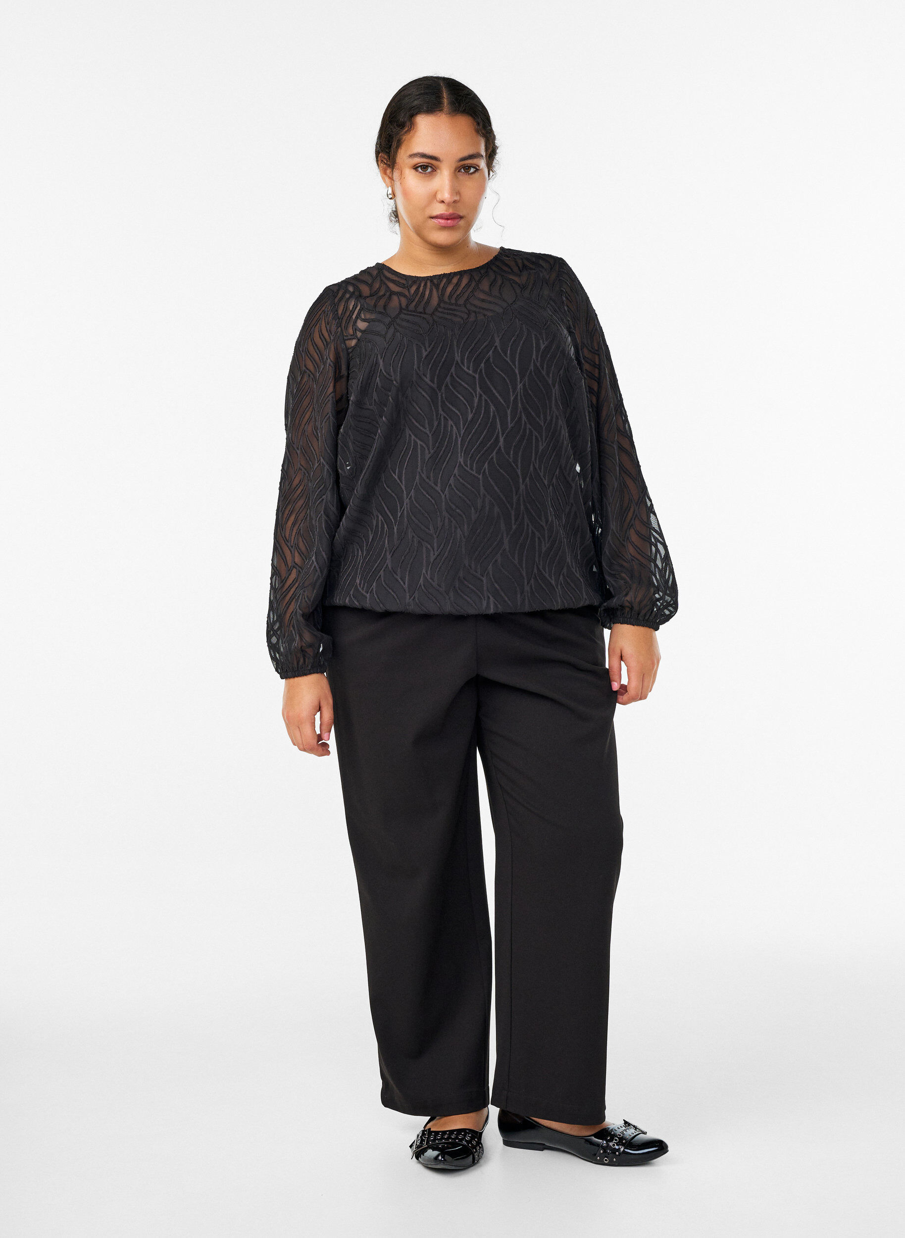 ZizziBluse aus Chiffon mit Strukturmuster, Schwarz, Model image number 1