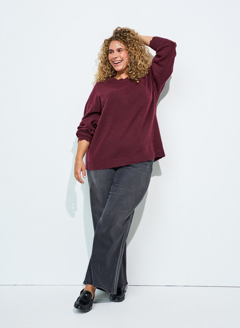 Strickbluse mit Wellenkante, Rot, Model image number 1