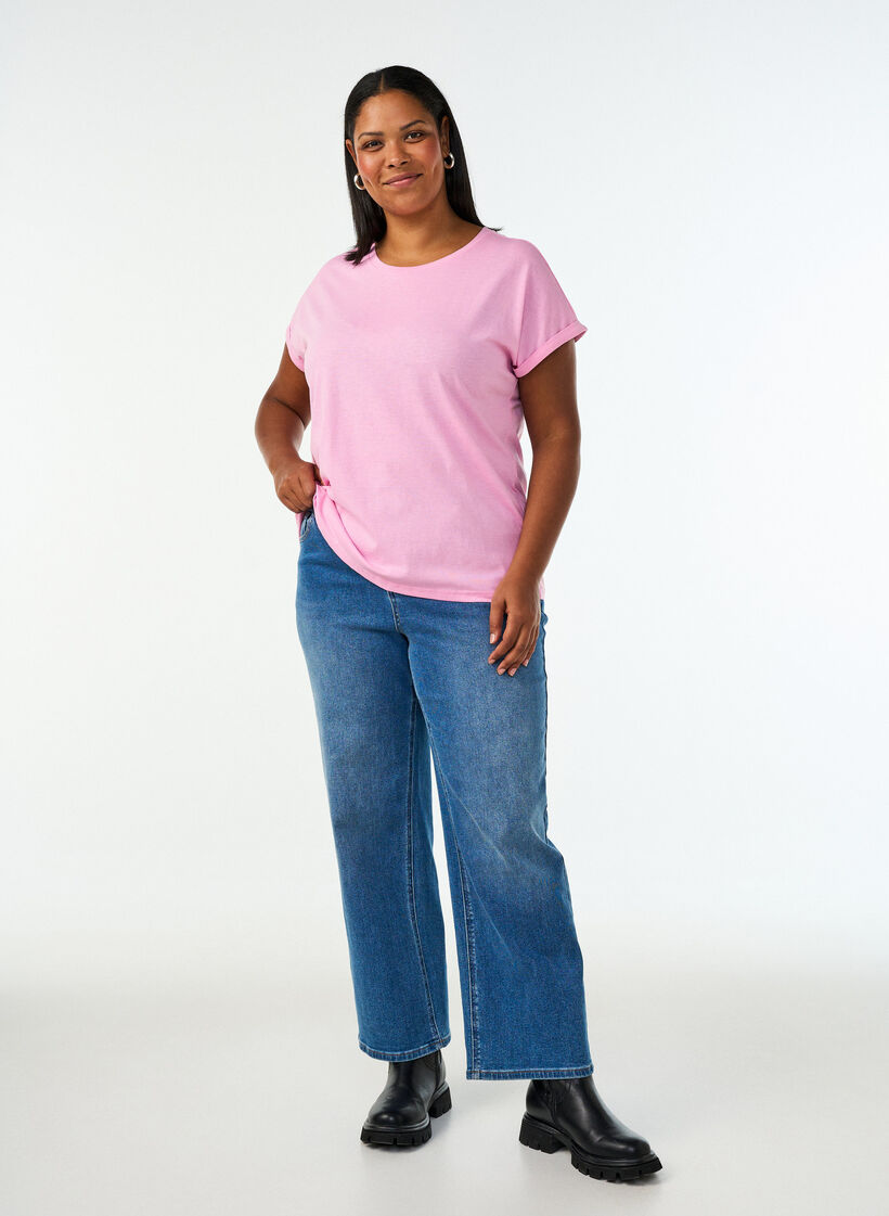 Kurz&auml;rmeliges T-Shirt aus einer Baumwollmischung, Pink, Model image number 1