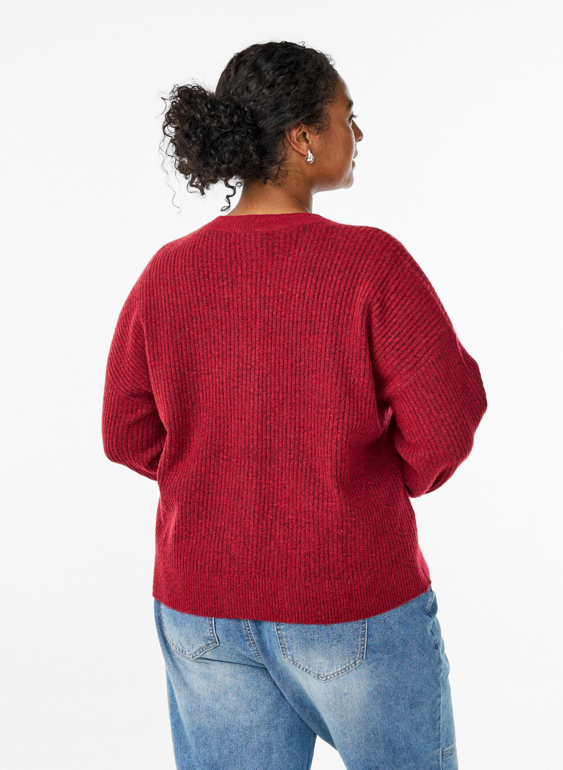 ZizziRippenstrick Strickjacke mit Kn&ouml;pfen, Rot, Model image number 1