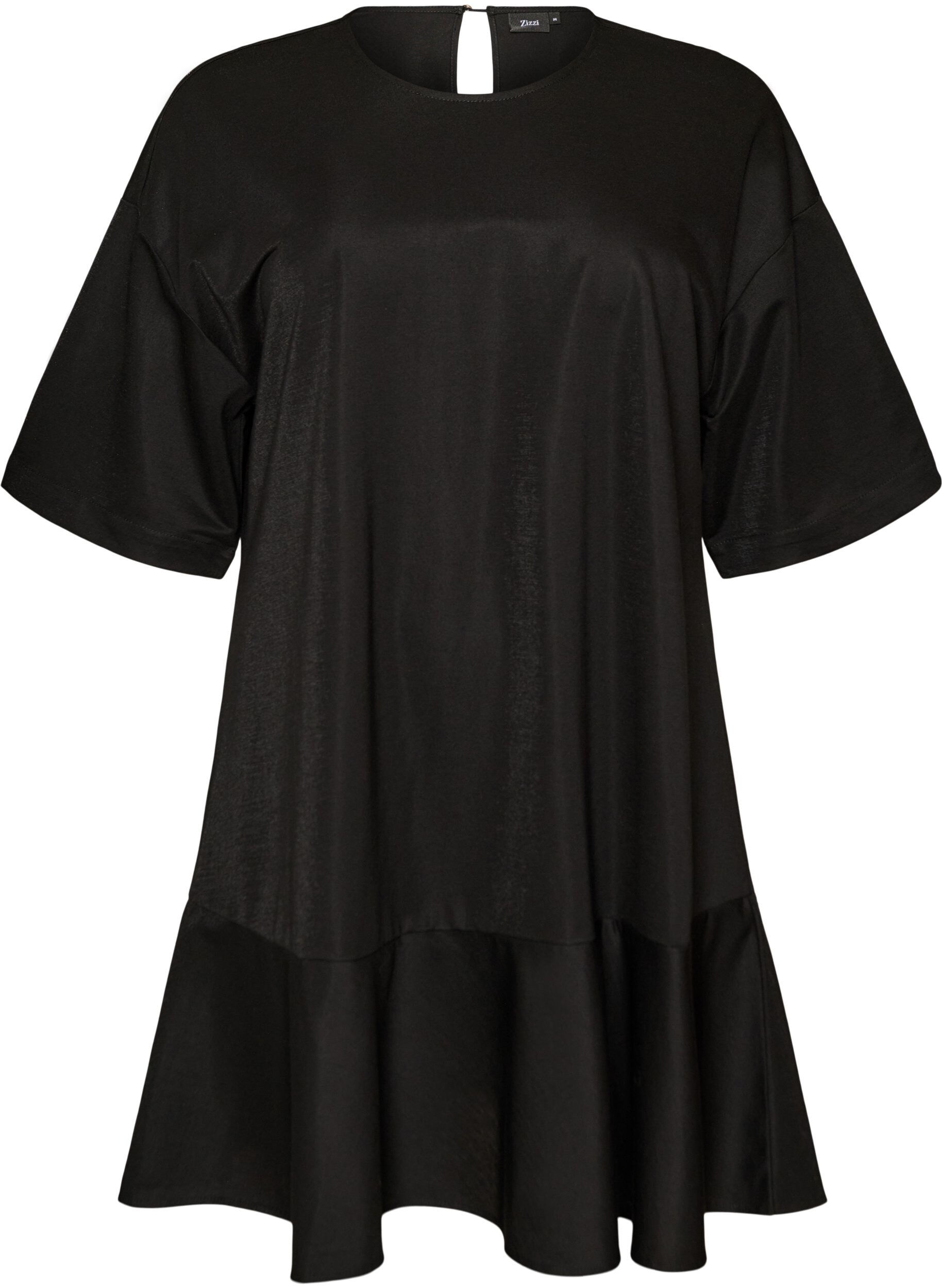 ZizziKurzes Kleid mit lockerer Passform und R&uuml;schensaum, Schwarz, Packshot image number 0