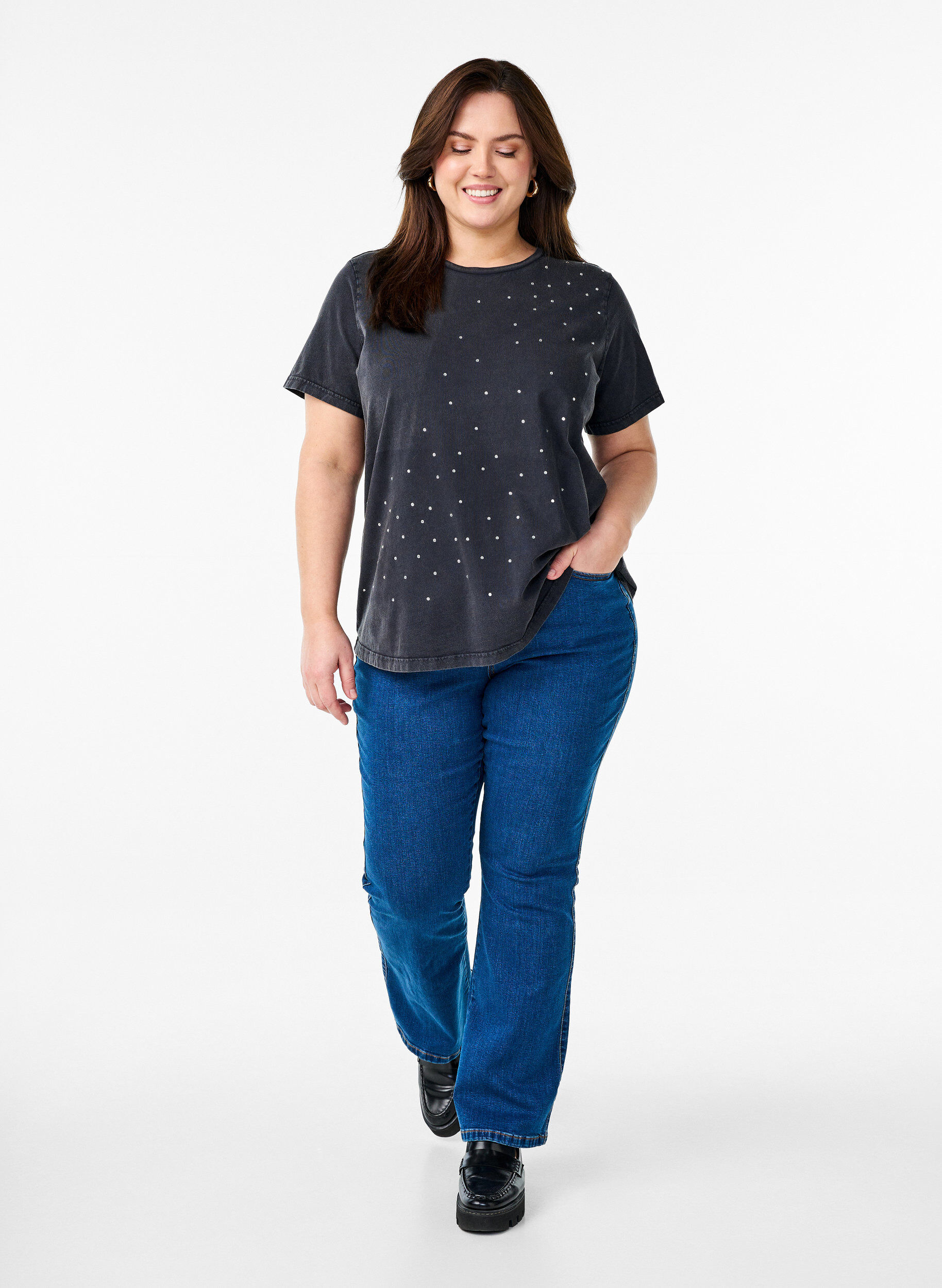 ZizziT-Shirt aus Bio-Baumwolle mit coolem Print, Grau, Model image number 1