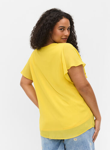 Bluse mit kurzen Ärmeln, Primrose Yellow, Model image number 1