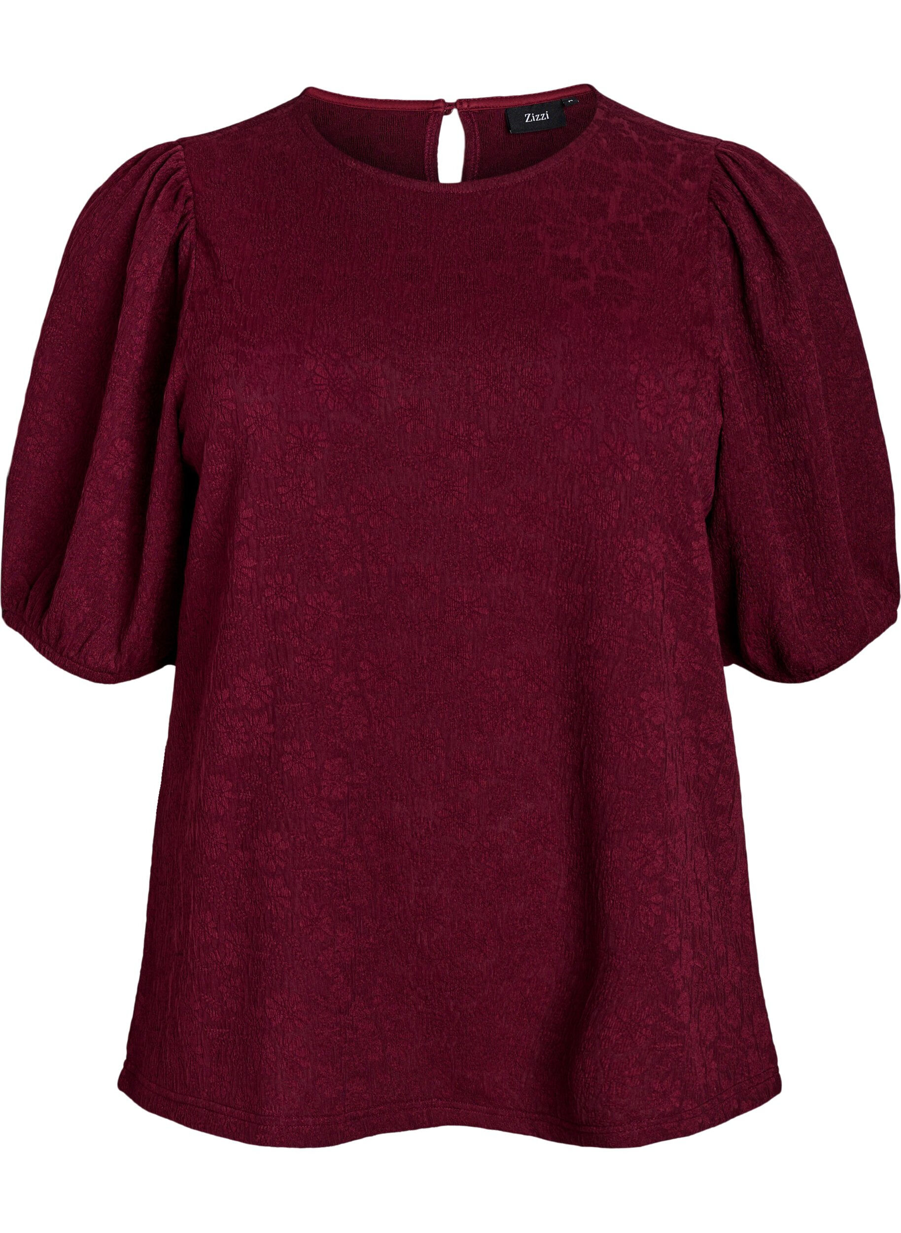 ZizziStrukturierte Bluse mit kurzen &Auml;rmeln, Dunkles Bordeaux, Packshot image number 0