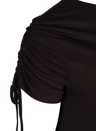 Kurzarm Viskosekleid mit Schnurdetails, Black, Packshot image number 3