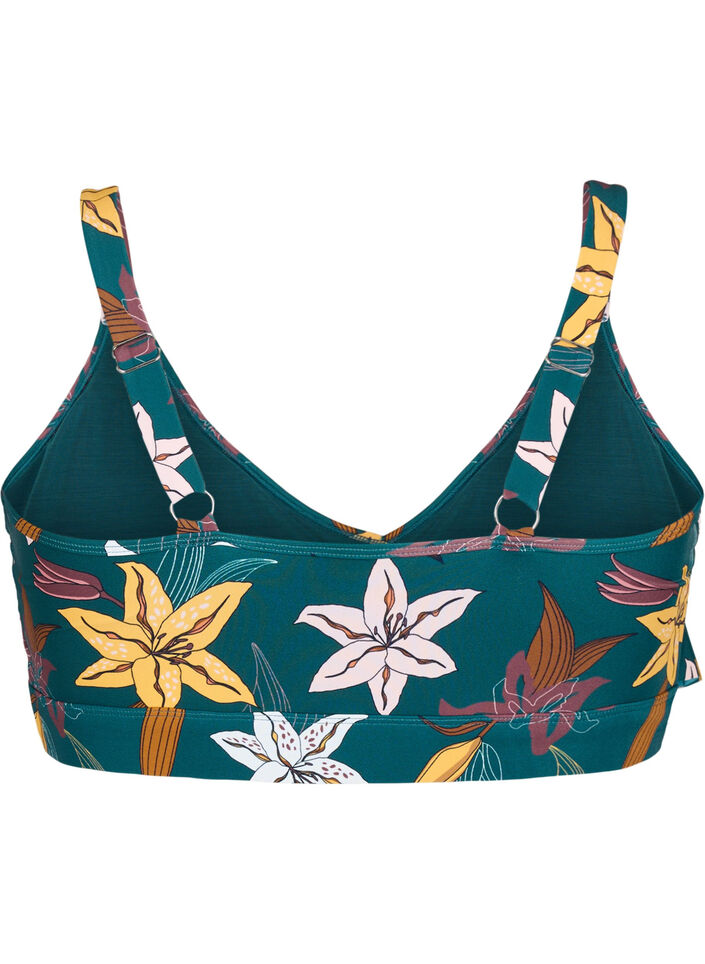 Bikini-Top mit R&uuml;schendetails und Blumenprint, Gr&uuml;n, Packshot image number 1