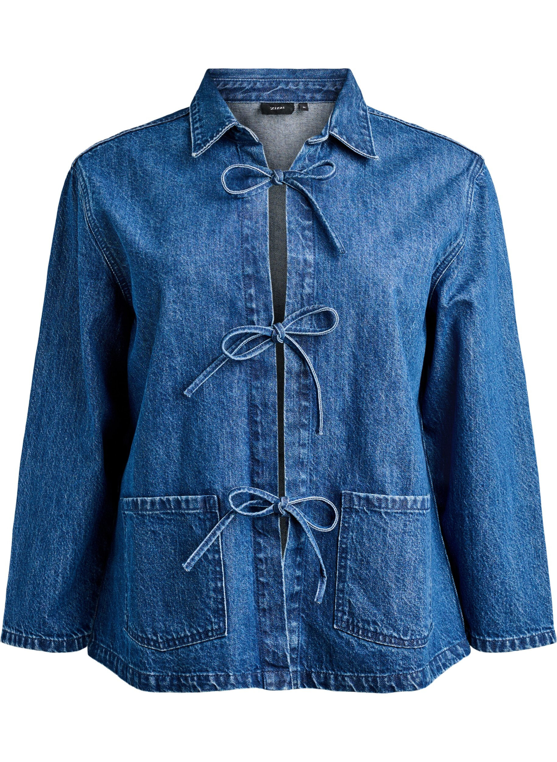 ZizziJeansjacke mit Bindeverschluss und Taschen, Blue Denim, Packshot image number 0