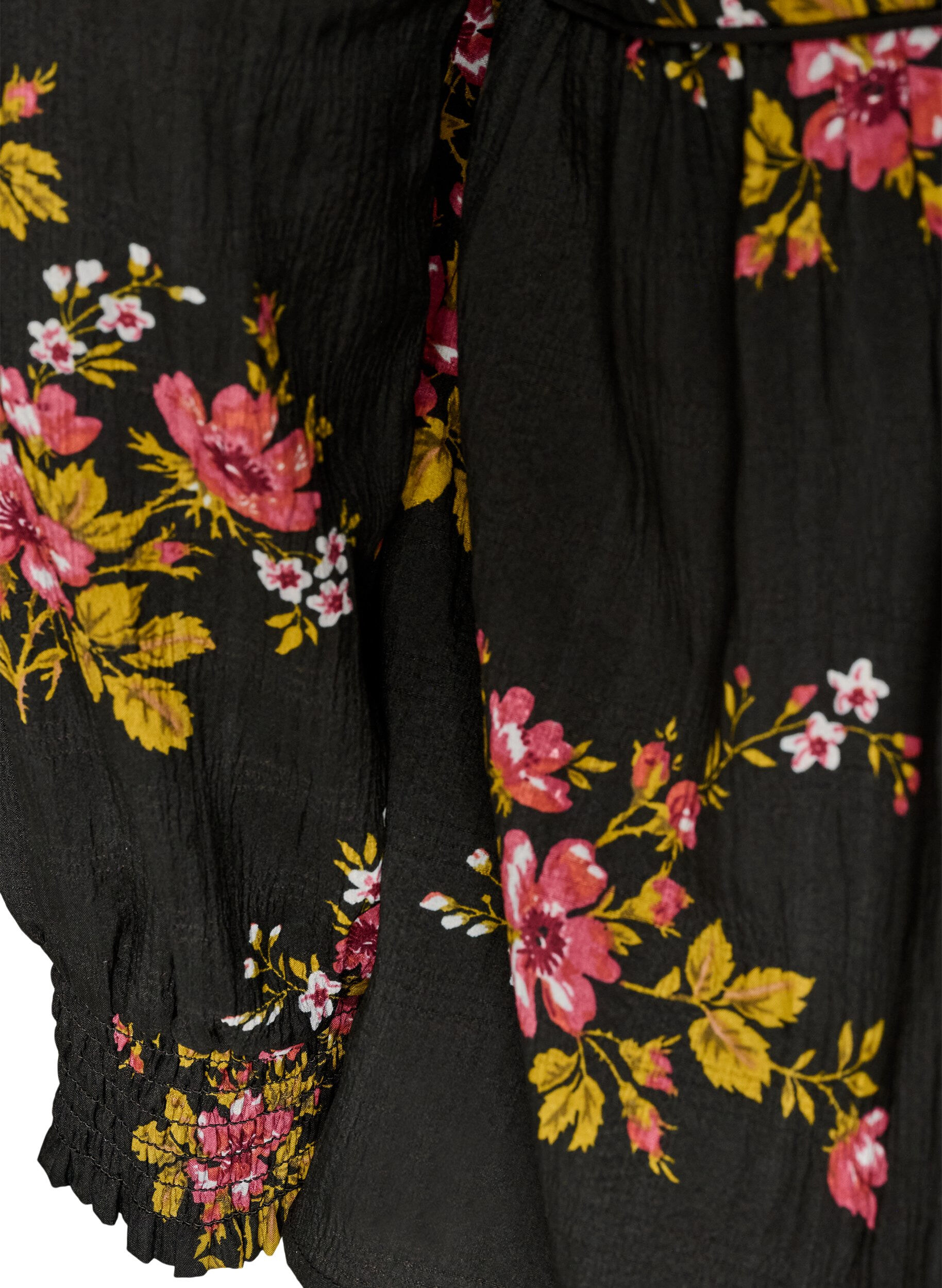 ZizziLang&auml;rmelige Bluse mit gebl&uuml;mtem Muster, Schwarz, Packshot image number 3