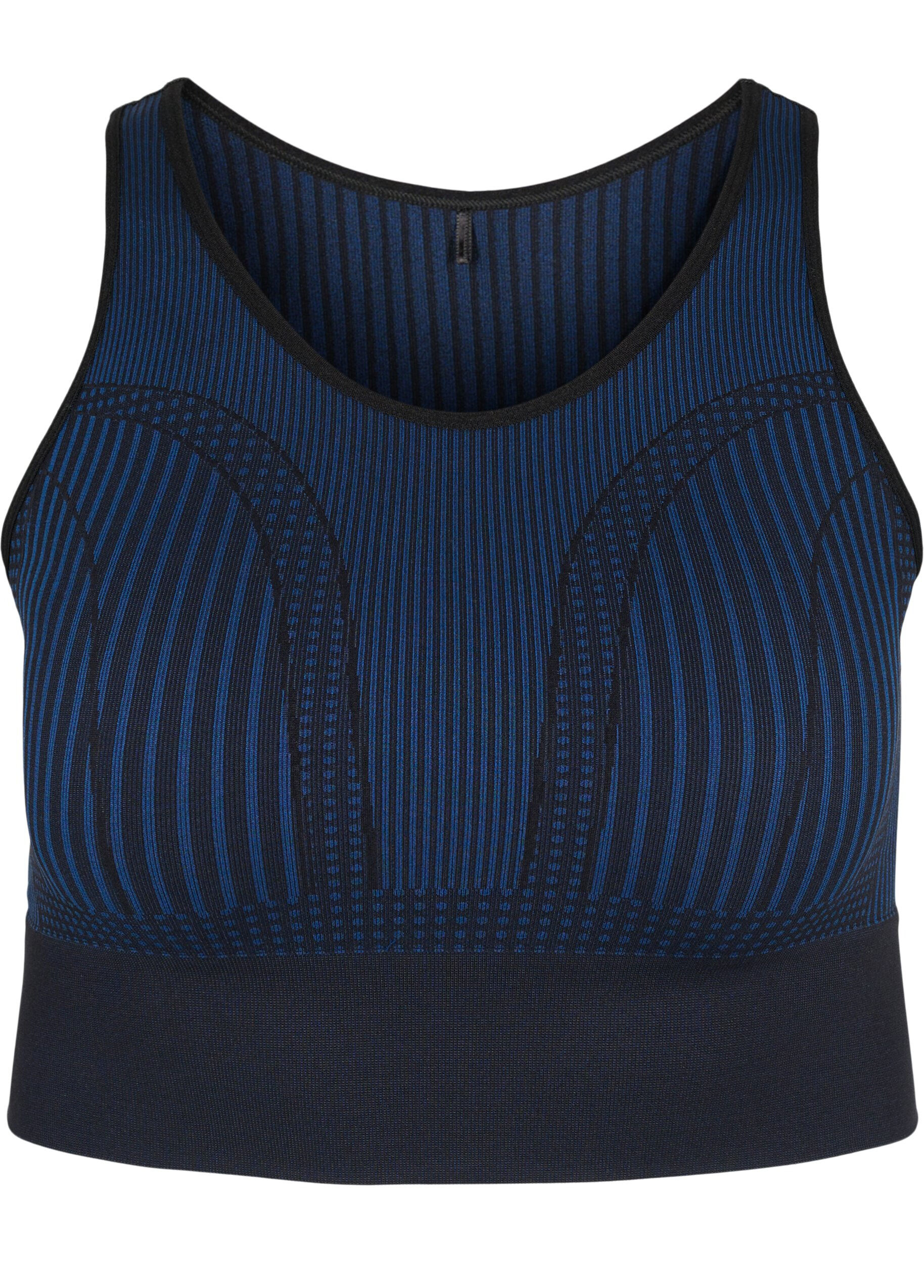 ZizziNahtloser Sport BH mit Streifen, Black w. Blue Depths, Packshot image number 0