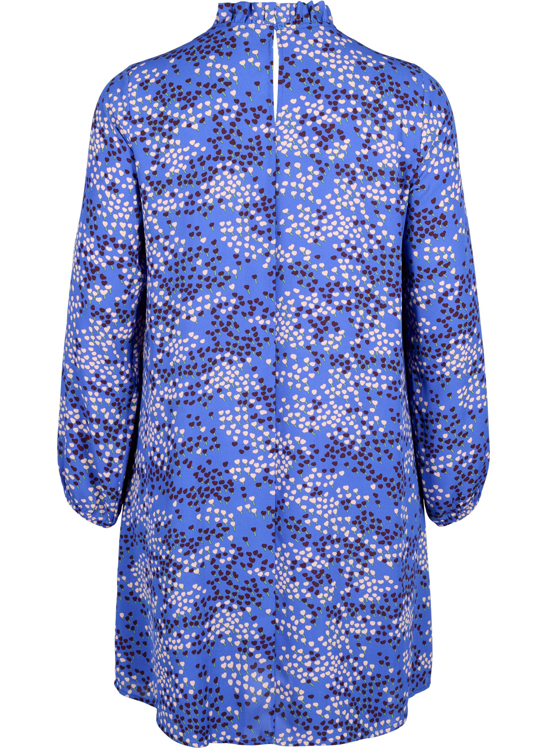 ZizziFLASH &ndash; Lang&auml;rmeliges Kleid mit Aufdruck, Dazzling Blue AOP, Packshot image number 1