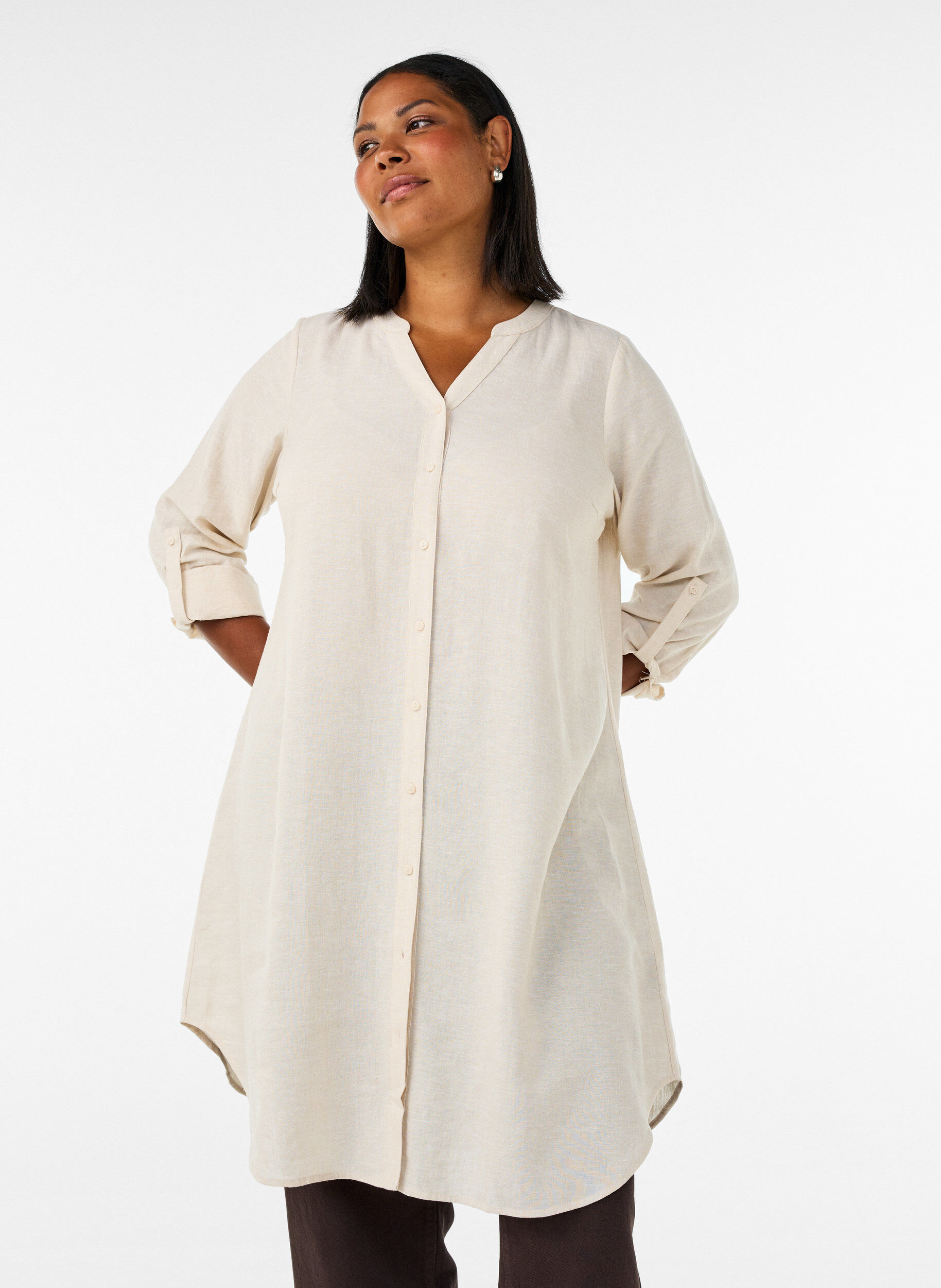 ZizziLange Bluse aus Leinen und Viskose, Beige, Model image number 1