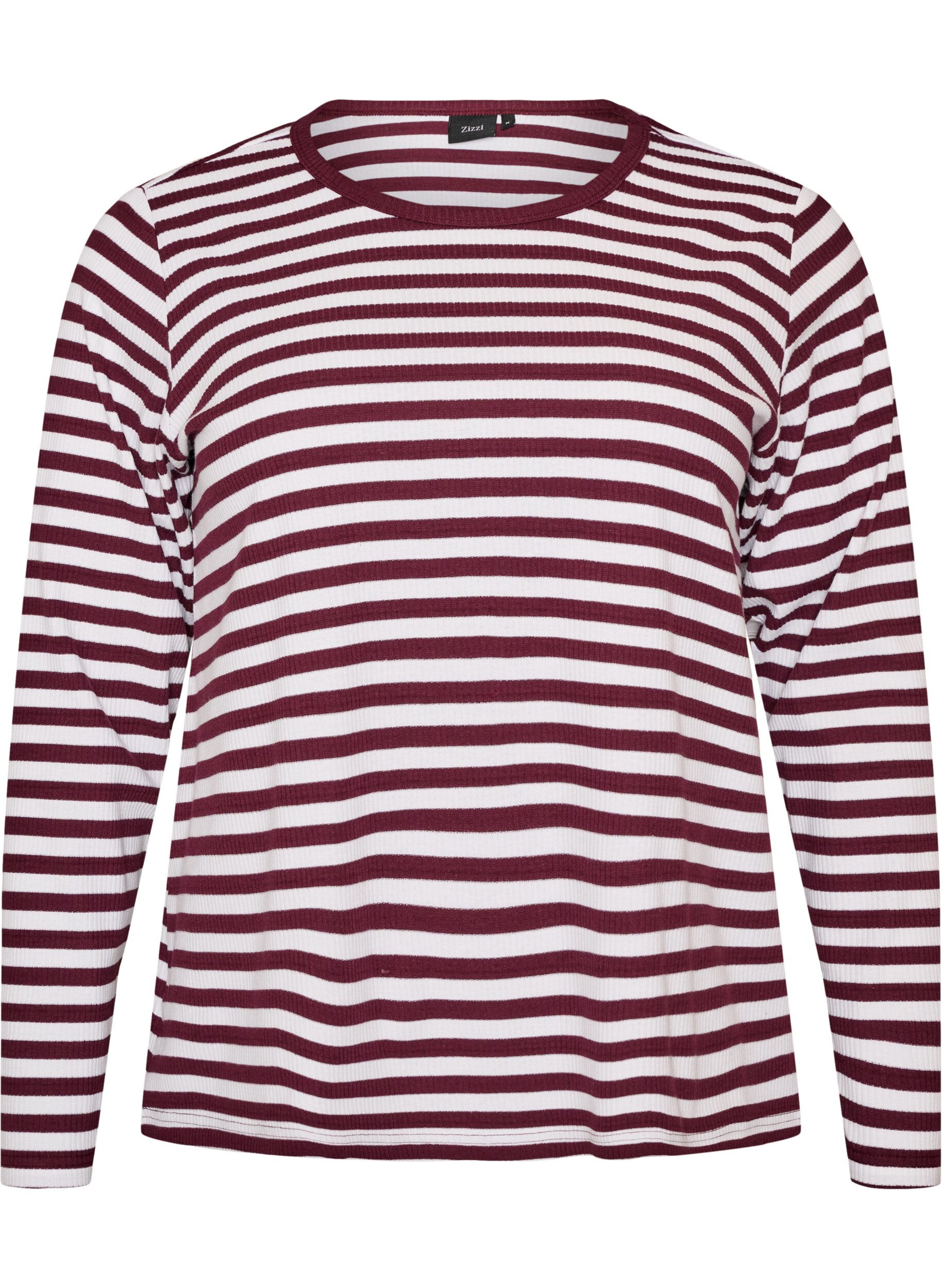 ZizziLang&auml;rmeliges Nachtoberteil aus geripptem Jersey mit Streifen, Rot, Packshot image number 0