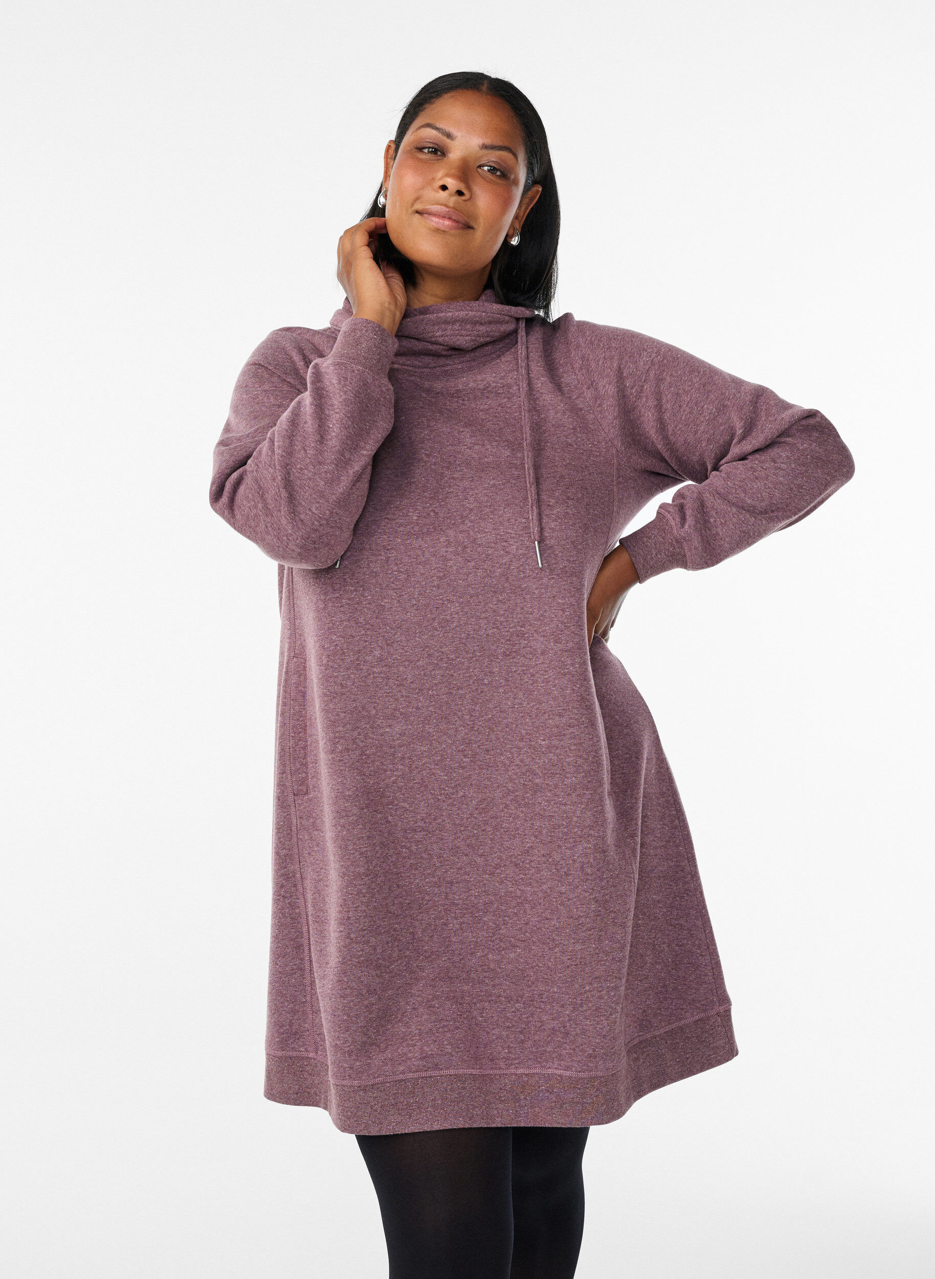 ZizziKurzes Sweatshirtkleid mit Stehkragen und Taschen, Rot, Model image number 0