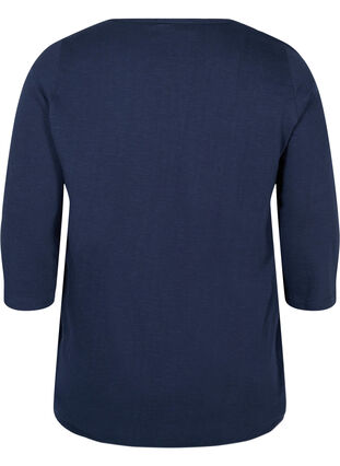 Einfarbige Bluse mit 3/4-Ärmel aus Baumwolle, Black Iris, Packshot image number 1