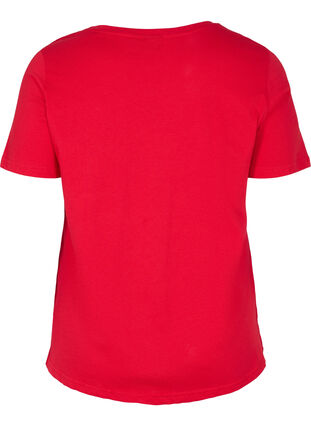 Kurzärmeliges Baumwoll-T-Shirt mit Textdruck, Chinese Red, Packshot image number 1