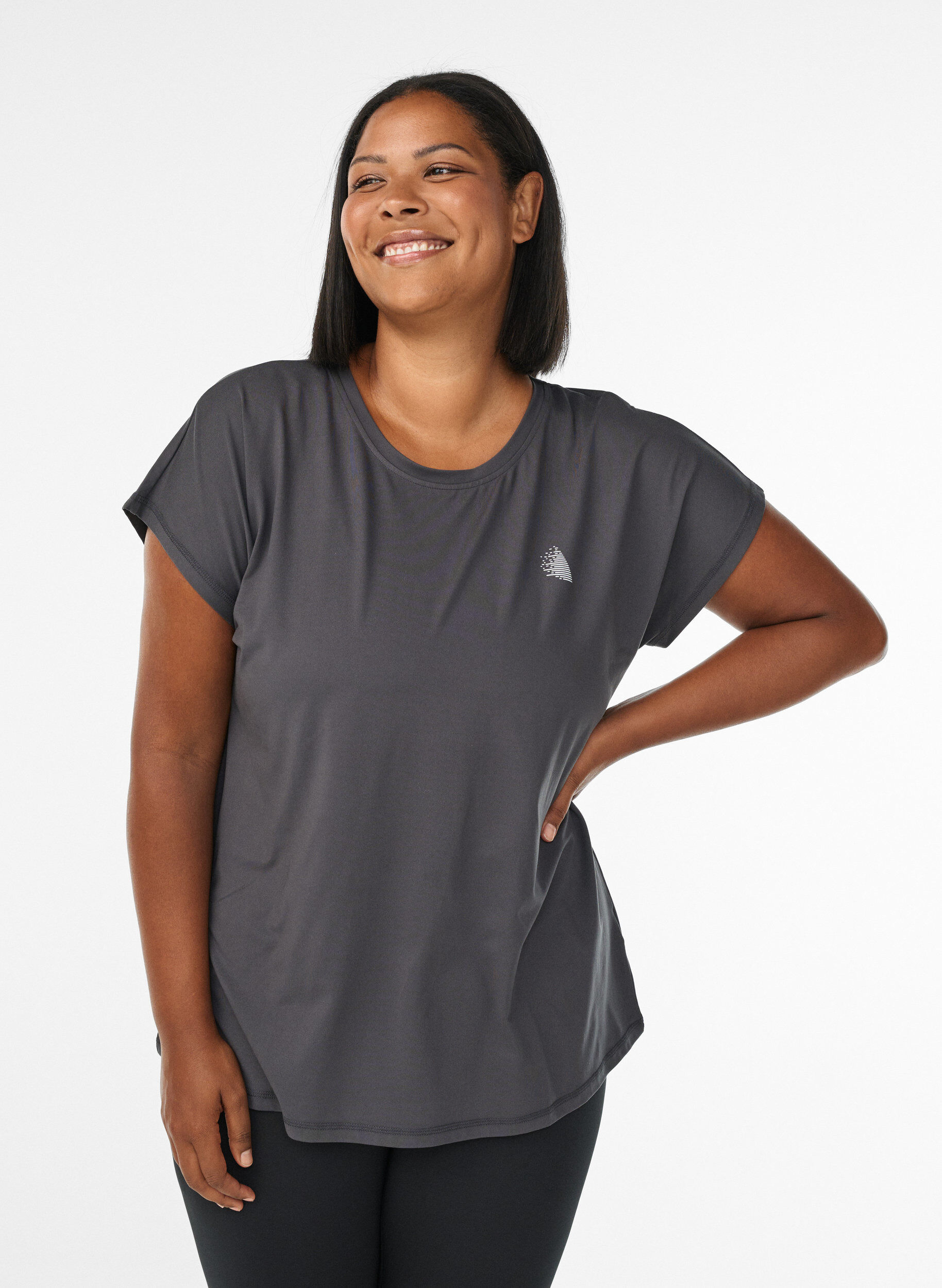 Einfarbiges Trainings-T-Shirt, Grau, Model