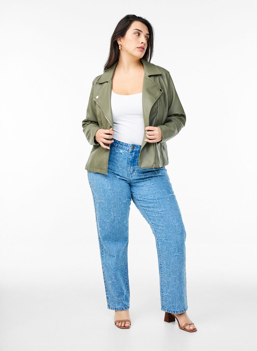 Bikerjacke aus Kunstleder, Gr&uuml;n, Model image number 1