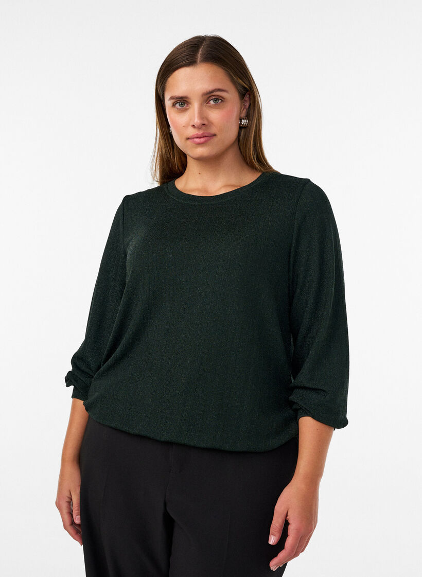 Bluse mit vertikaler Struktur und Glitzerfaden, Gr&uuml;n, Model image number 0