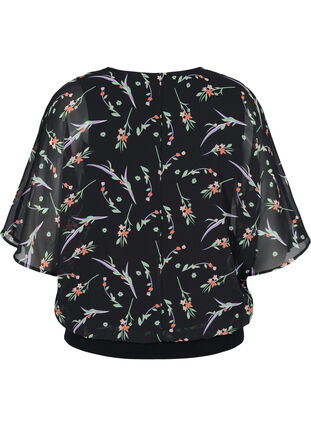 Bluse mit Blumenprint und 3/4-Ärmeln, Black AOP, Packshot image number 1