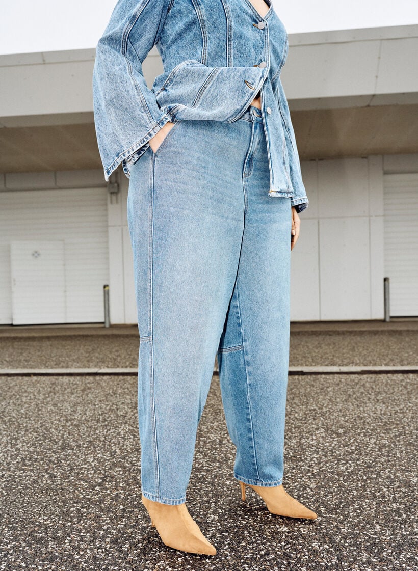 Hoch taillierte Barrel-Jeans, Blau, Image image number 0