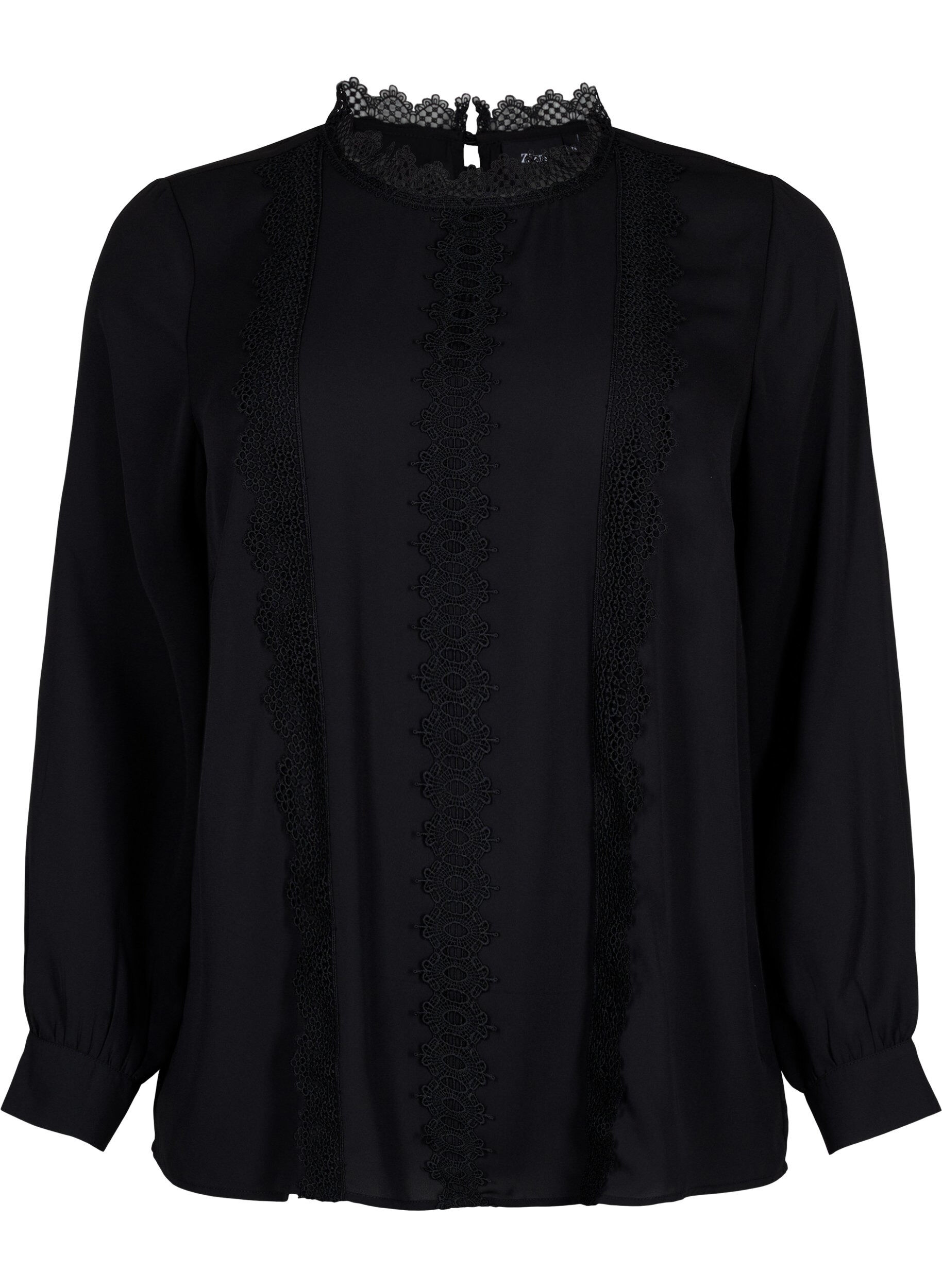 ZizziLang&auml;rmelige Bluse mit Spitze, Black, Packshot image number 0