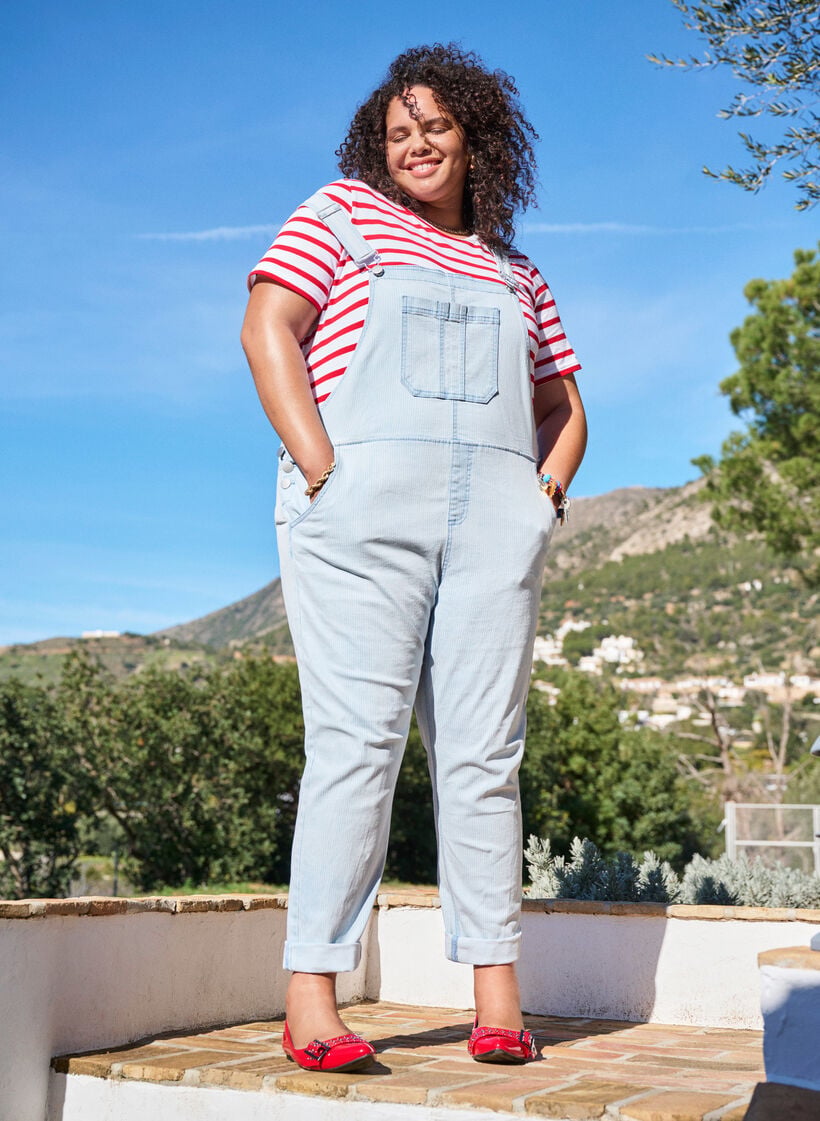 Gestreifte Jeans-Latzhosen, Blau, Image image number 0