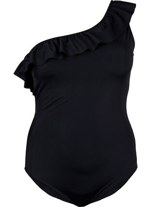 One-Shoulder Badeanzug mit Volant, Black, Packshot image number 0