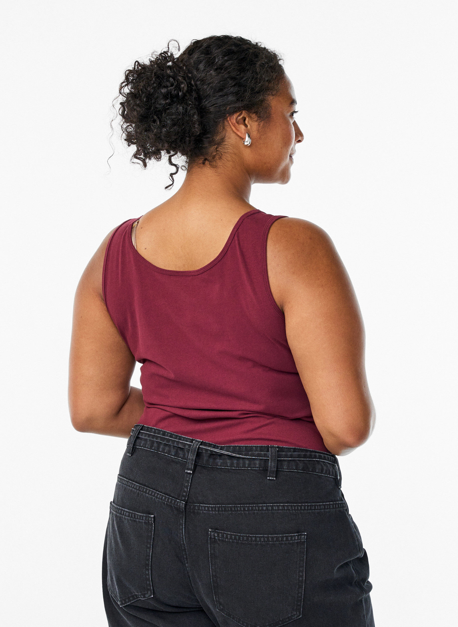 ZizziSolide Farbe Grundoberteil aus Baumwolle., Dunkles Bordeaux, Model image number 2