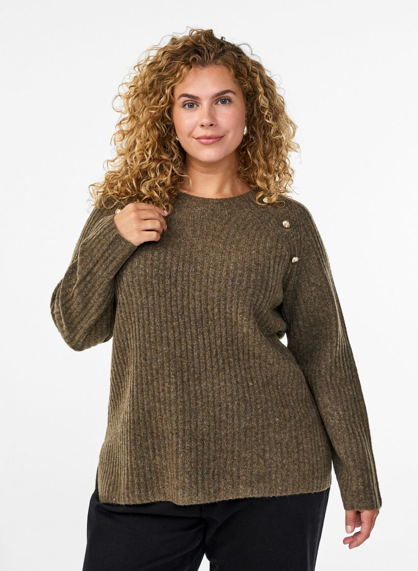 Pullover aus Rippstrick mit Zierknöpfen, Braun, Model image number 0