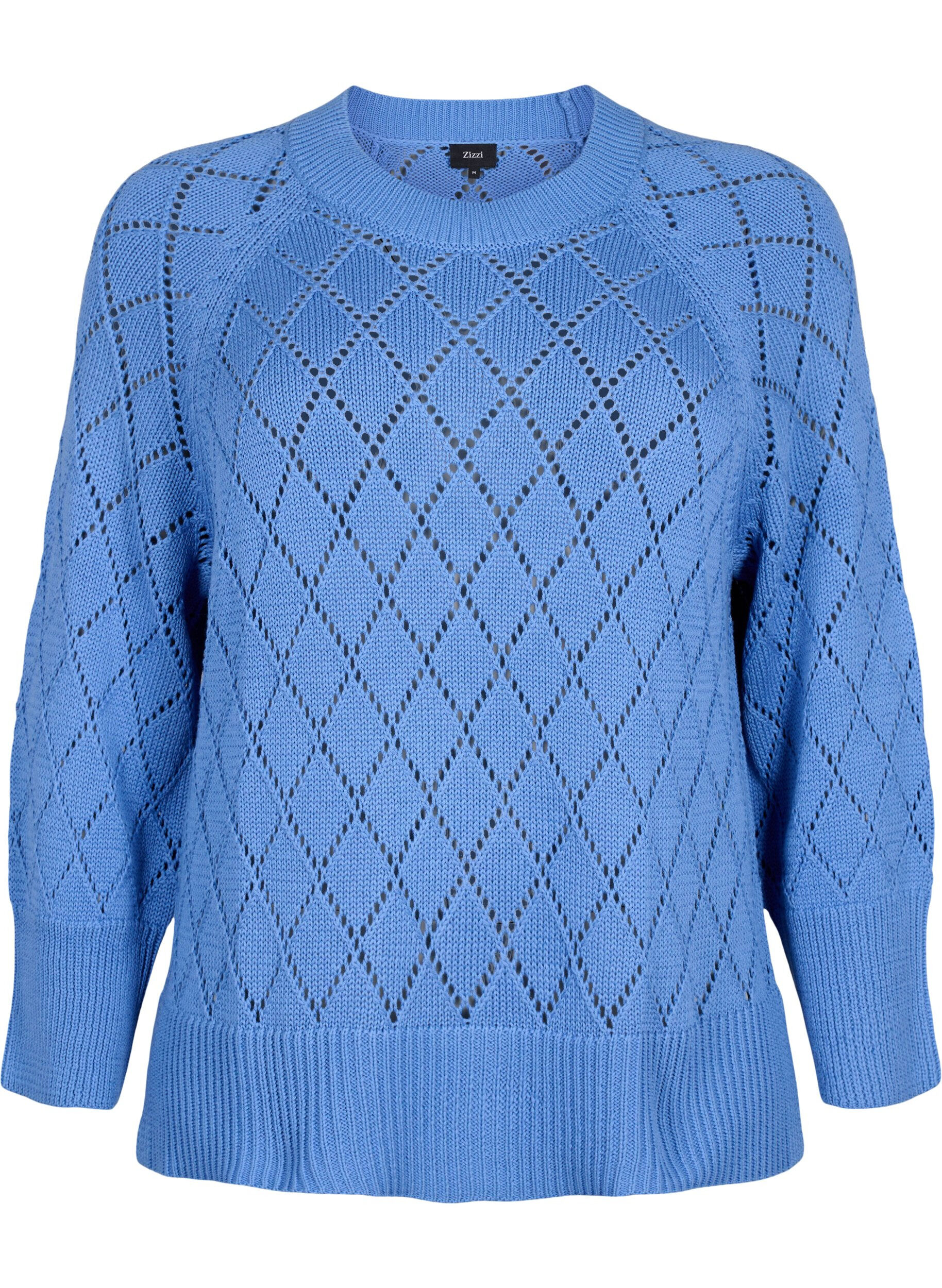 ZizziLang&auml;rmelige Strickbluse mit Lochmuster, Blue Bonnet, Packshot image number 0