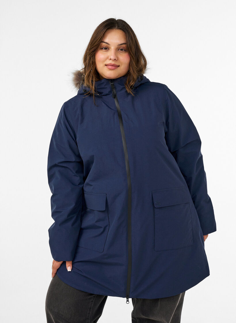Wasserdichter Parka mit Kapuze, Blau, Model image number 0