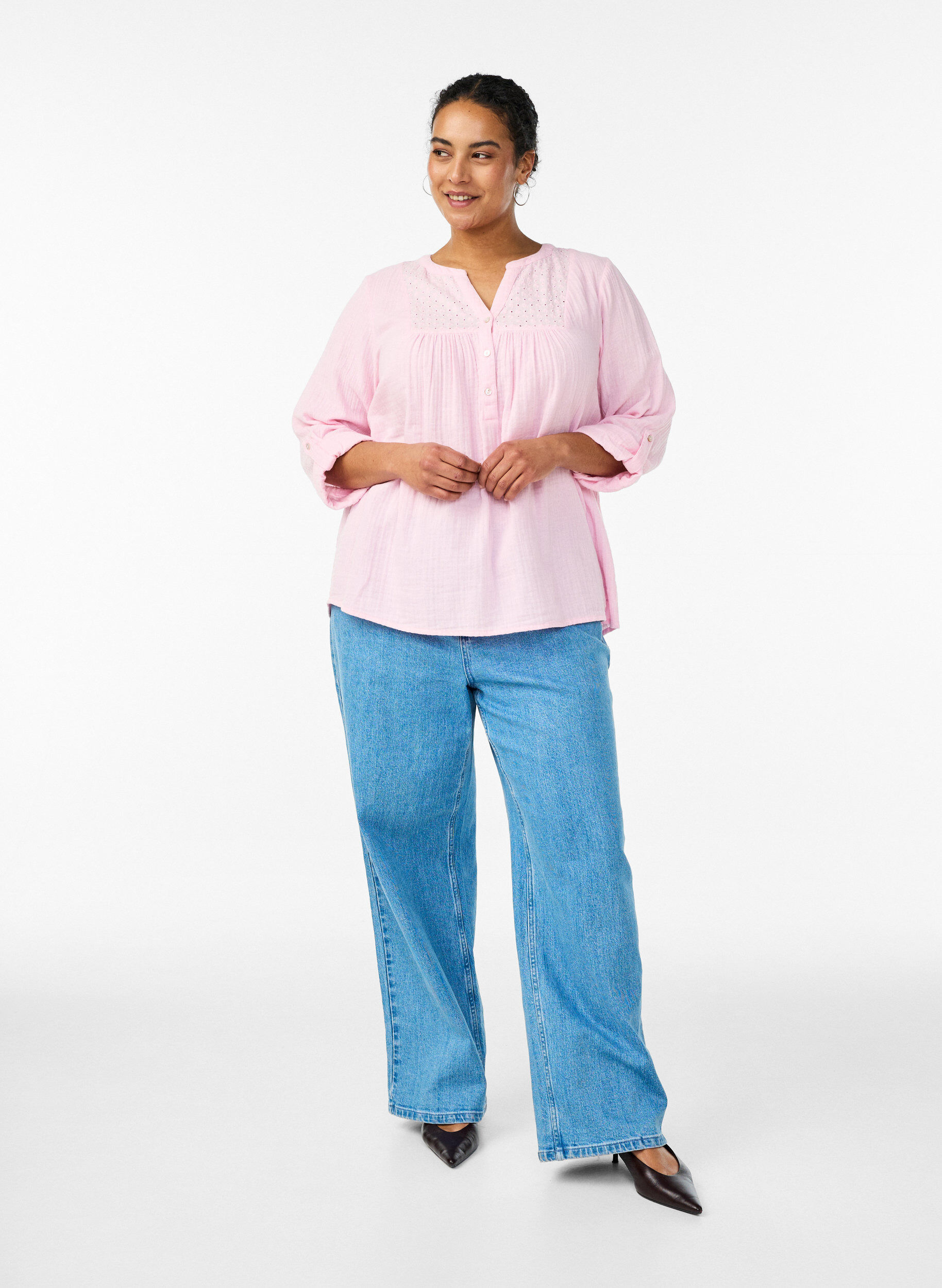 ZizziBluse aus Baumwollmusselin mit Lochstickerei, Rot, Model image number 1