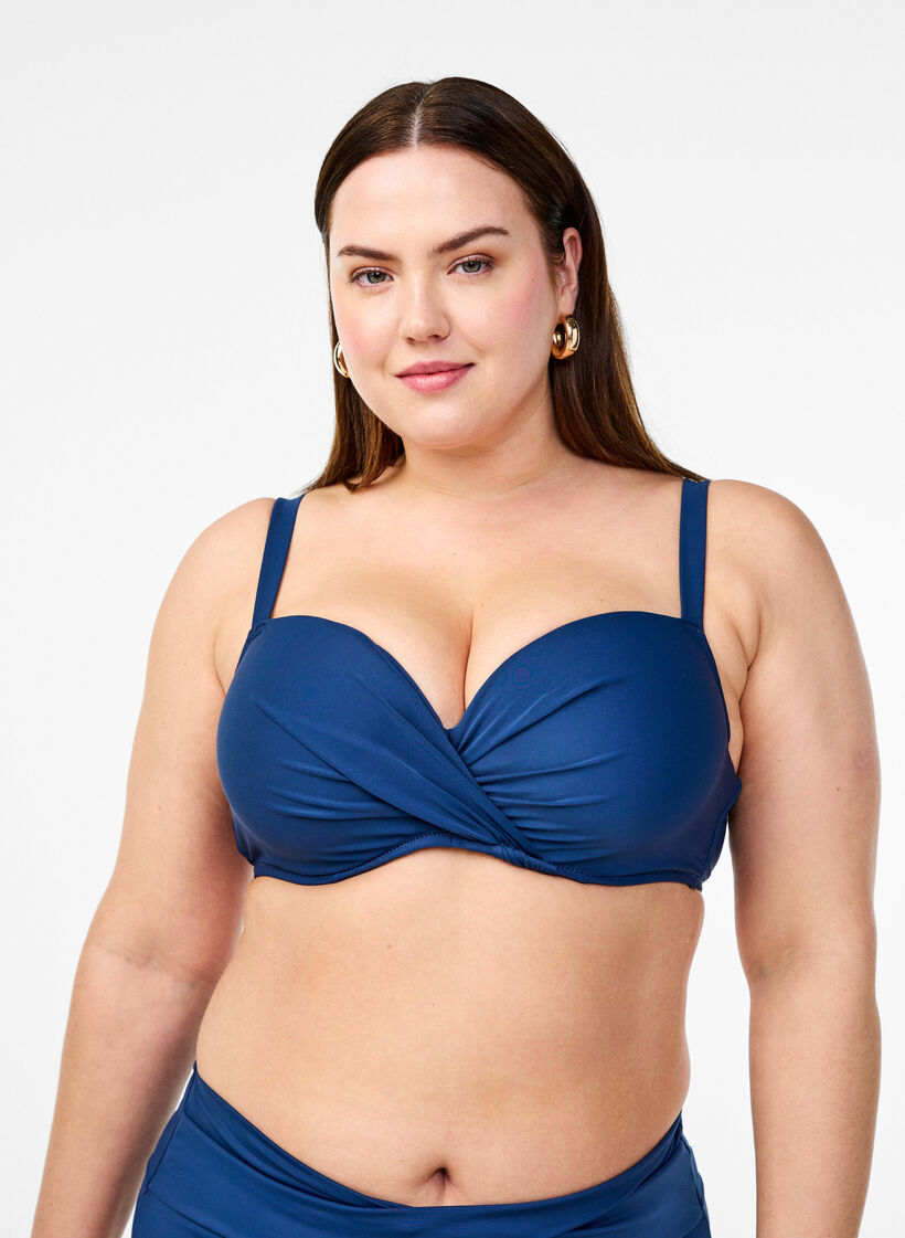 Bikinioberteil mit B&uuml;gel und Raffung, Blau, Model image number 0