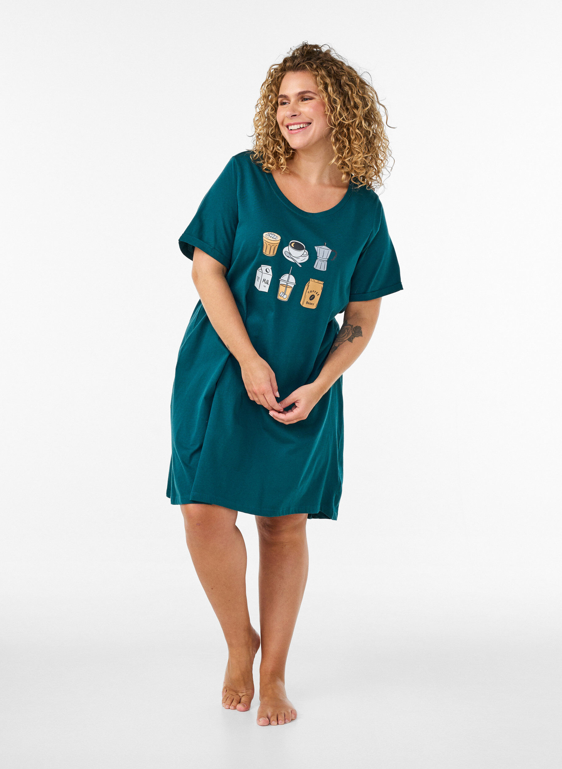 ZizziKurz&auml;rmeliges Nachthemd aus Bio-Baumwolle, Gr&uuml;n, Model image number 1