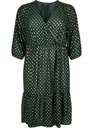 Kleid mit punktiertem Folienprint und 3/4 Ärmeln, Scarab w. Gold, Packshot image number 0