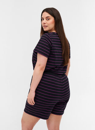 Lockere Shorts aus Baumwolle mit Streifen, Black w. Purple, Model image number 1