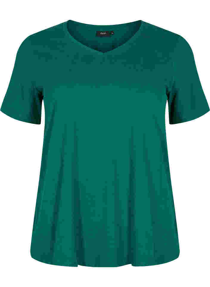 Einfarbiges basic T-Shirt aus Baumwolle, Evergreen, Packshot image number 0
